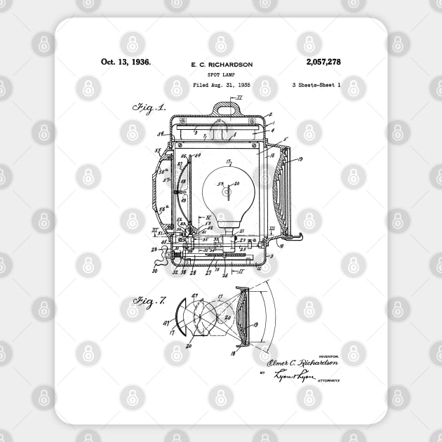 Film Spot Lamp Patent - Cinema Student Film Student Art - White Sticker by patentpress